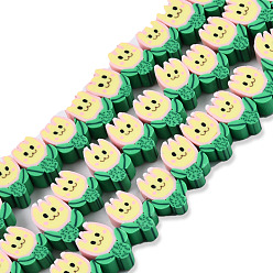 Jaune Brin de perles pate polymère faits à la main , fleur avec expression, jaune, 10.5~12x7~8.5x4.5~5.5mm, Trou: 1.6mm, Environ 40 pcs/chapelet, 11.81 pouces ~ 12.01 pouces (30~30.5 cm)