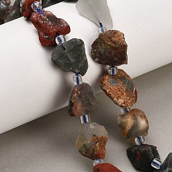 Bloodstone Natural African Bloodstone Beads Strands, Raw Rough, Nuggets, with Seed Beads, 13~23x12~16x6~13mm, Hole: 1mm, about 11~13pcs/strand, 7.44''(18.9cm)~7.99''(20.3cm)