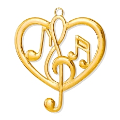 Золотой 304 подвески из нержавеющей стали, сердце с подвеской в виде музыкальной ноты, золотые, 44x39 мм