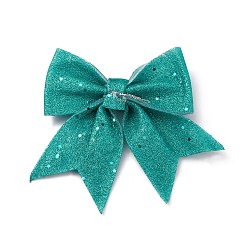 Medium Turquoise Glitter Cloth Bowknot Pendant Decoration, for Christmas Tree Gift Box Hanging Ornaments, Medium Turquoise, 165~180x160~175x19~20mm
