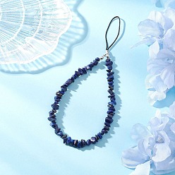 Ляпис-Лазурь Ремешки для мобильных телефонов с бусинами из натуральной флюоритовой крошки, платина, 186 мм