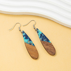 Teardrop Серьги-подвески из дерева и смолы, платина, слеза, 73.5x13.5 мм