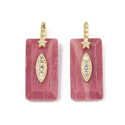 Rhodonite Pendentifs à facettes en rhodonite naturelle, Breloques rectangulaires serties de micro-pavés en laiton et de zircones cubiques transparentes, réel 18 k plaqué or, sans cadmium et sans plomb, crémaillère plaquage, plaqué longue durée, 25x13x7mm, Trou: 5x6mm
