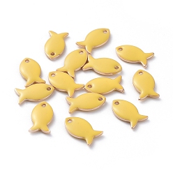 Желтый Латунь прелести, с эмалью, рыба, сырой (без покрытия), желтые, 13.5x7.5x2 мм, отверстие : 1.2 мм