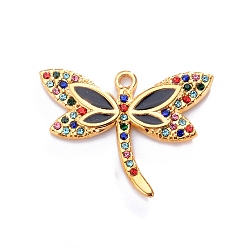 Черный Из нержавеющей стали горный хрусталь подвески, с эмалью, стрекоза, золотые, чёрные, 27x20 мм