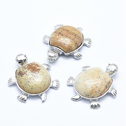 Picture Jasper Natural Picture Jasper Pendant, with Alloy Findings, Tortoise, Platinum, 38x30.5x8.2mm, Hole: 3x4.5mm