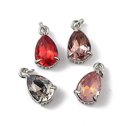 (52) Непрозрачная лаванда Подвески из латуни с кубическим цирконием и стеклянным кристаллом, слеза, платина, стойки покрытие, долговечный, без свинца и без кадмия, с целью перехода в кольце, разноцветные, 14x8x6.5 мм, отверстие : 2 мм