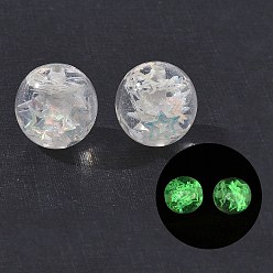 Transparent Leuchtende transparente Harzperlen, Runde mit Stern, mit Pailletten, Leuchten im Dunkeln, Transparent, 16 mm, Bohrung: 2 mm
