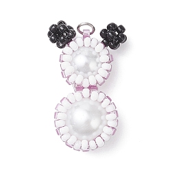 Лиловый Подвески-снеговики из стеклянных бусин, с 304 соединительным кольцом из нержавеющей стали и стеклянными жемчужными круглыми бусинами, сирень, 28x19x10 мм, отверстие : 2.5 мм