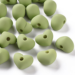 Yellow Green Acrylic Beads, Rubberized Style, Half Drilled Beads, Heart, Yellow Green, 14.5x18.5x13.5mm, Hole: 3.5mm