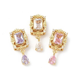 (52) Непрозрачная лаванда Латунные микро проложить кубического циркония бусы, прямоугольник и слеза, реальный 18 k позолоченный, разноцветные, 23x10x6 мм, отверстие : 1.5 мм