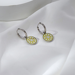 Серебро Серьги-кольца из нержавеющей стали с лимоном, серебряные, 12.1x14.3 мм