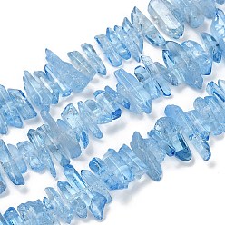 Светло-Голубой Натуральный кристалл кварца точки бусины нити, окрашенные, самородки, Небесно-голубой, 12~27x4~9x4~9 мм, отверстие : 1 мм, около 42~46 шт / нитка, 7.76''~7.95'' (19.7~20.2 см)