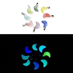 (52) Непрозрачная лаванда Синтетические подвески из светлого камня, светящиеся в темноте подвески-луны, цвет нержавеющей стали, защелки из нержавеющей стали, разноцветные, 22.5x14.5x8 мм, отверстие : 7x3.5 мм