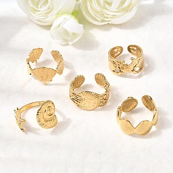 Настоящее золото 18K Океан 5шт 304 открытые манжеты из нержавеющей стали для женщин, ионное покрытие (ip), реальный 18 k позолоченный, 9.5~12.5 мм, внутренний диаметр: 16.8~18.3 мм