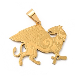 Golden PVD Vacuum Plating 316 Surgical Stainless Steel Pendants, Griffin Charm, Golden, 25.5x28.6x1.4mm, Hole: 7x4.6mm