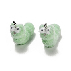 Insects Подвески из непрозрачной смолы, с железной платиной петлей, гусеница, 20x24x9 мм, отверстие : 1.8 мм