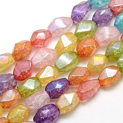 Mixed Color Electroplate AB Color Plated Synthetic Crackle Quartz Nuggets Beads Strands, Dyed & Heated, Mixed Color, 14~18x8~11x11~14mm, Hole: 1mm, about 26pcs/strand, 15.35 inch