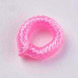 Hot Pink Polyester Cord Beads, Ring, Hot Pink, 6~6.5x1.5mm, Hole: 3mm