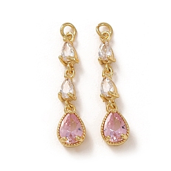 Pink Кулон из циркония, слезинки, без свинца и без кадмия, стойки покрытие, долговечный, реальный 18 k позолоченный, розовые, 27.5x6.5x4.7 мм, отверстие : 2.2 мм