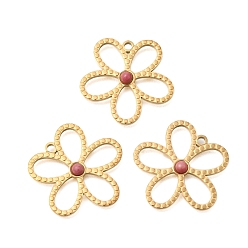 Настоящее золото 18K Природные подвески родонит, с вакуумным покрытием PVD 201 фурнитура из нержавеющей стали, цветок, реальный 18 k позолоченный, 24x25x3 мм, отверстие : 1.8 мм