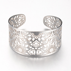 Stainless Steel Color 304 Stainless Steel Filigree Cuff Bangles, Wide Band Bangles, Stainless Steel Color, 2-1/4 inch(55mm)