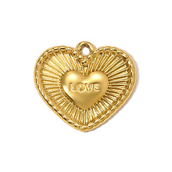 Настоящее золото 18K 304 подвески из нержавеющей стали, сердце прелести, ионное покрытие (ip), зеркальная полировка, реальный 18 k позолоченный, 18x16 мм, отверстие : 1.5 мм
