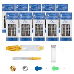 Mixed Color DIY Kit, with Plastic Bead Containers, Alloy Rings, Thread Guide Tool, Stainless Steel U Shaped Scissors, Seam Ripper, Iron Sewing Thimbles & Sewing Needle, Mixed Color