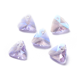 Violet Charmes de strass en verre, facette, triangle, violette, 7.5x8x4.3mm, Trou: 1mm