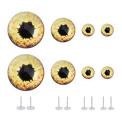 Золотистый 4пары 3 стили стеклянные изделия глаза, глаза кабошоны, с поиском железа, для изготовления кукол, полукруглый, золотые, 12~33x5.5~15.5 мм