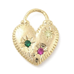 Настоящее золото 18K Латунные микро проложить кубического циркония подвески, без кадмия, без никеля и без свинца, сердце, реальный 18 k позолоченный, 17.5x14.5x3 мм, отверстие : 5.5 мм