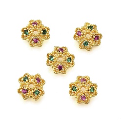Золотой Колпачки для бусин из цветочной латуни с микропаве из кубического циркония, стойки покрытие, долговечный, без свинца и без кадмия, золотые, 9.5x9.5x3.5 мм, отверстие : 1.5 мм