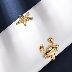 Золотой 304 женские браслеты-манжеты из нержавеющей стали, морская звезда и форма раковины, золотые, 1/4~3/4 дюйм (0.5~2.05 см), внутренний диаметр: 1-7/8x2-1/4 дюйм (4.8x5.8 см)