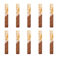 Золотистый Большие подвески из смолы и ореха, с фольгой, два тона, прямоугольные, золотые, 51.5x7.5x3 мм, отверстие : 1.8 мм