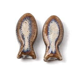 Saddle Brown Vintage Handmade Porcelain Beads, Fish, Fancy Antique Glazed Porcelain, Saddle Brown, 19.5x9x6mm, Hole: 5mm