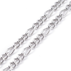 Stainless Steel Color 304 Stainless Steel Figaro Chains Necklace with Toggle Clasp for Men Women, Stainless Steel Color, 14.96 inch(38cm)