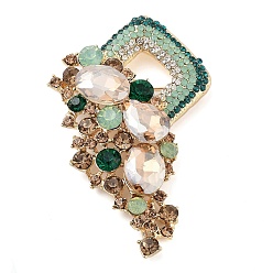 Хрусталь AB Броши со стразами из цветочного сплава для рюкзака, одежды, со стеклом, золотые, хрусталь AB, 83x53 мм