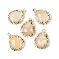 Лунный Камень Подвески-слезинки из натурального лунного камня с огранкой, покрытие стойки латунь микропаве прозрачные кубические циркониевые подвески, золотые, стойки покрытие, 20.5x15x5.5 мм, отверстие : 1.4 мм