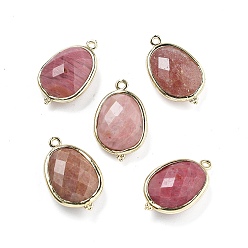 Родонит Подвески-подвески из натурального родонита с огранкой в форме овала, с латунной фурнитурой , золотые, стойки покрытие, 22x13.5x6 мм, отверстие : 1.4 мм