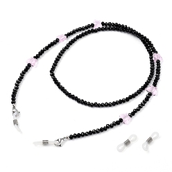Black Eyeglasses Chains, Neck Strap for Eyeglasses, with Glass Beads, 304 Stainless Steel Lobster Claw Clasps, Brass Beads and Rubber Loop Ends, Butterfly, Black, 27.55 inch(70cm)