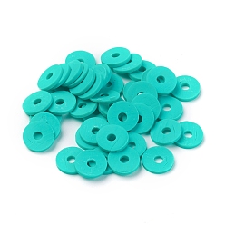Medium Turquoise Flat Round Eco-Friendly Handmade Polymer Clay Beads, Disc Heishi Beads for Hawaiian Earring Bracelet Necklace Jewelry Making, Medium Turquoise, 8x0.5~1mm, Hole: 2mm, about 380~400pcs/strand, 17.7 inch
