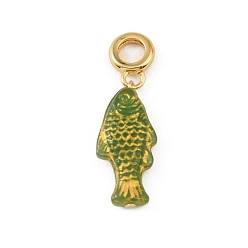Amarillo de Verde Colgantes europeos de resina de latón y esmalte, Grandes colgantes agujero, pescado, chapado en rack, larga duración plateado, sin plomo y cadmio, real 18 k chapado en oro, verde amarillo, 38 mm, agujero: 5.5 mm