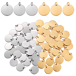 Золотой & Цвет Нержавеющей Стали 60 шт 2 цвета 304 подвески из нержавеющей стали, с 304 кольцами из нержавеющей стали, плоско-круглые, золотые и нержавеющая сталь цвет, 17 мм, 30 шт / цвет
