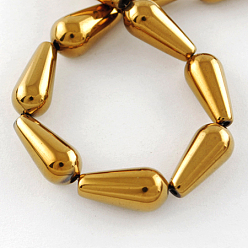 с Золотистым Покрытием Немагнитные синтетический гематит бисер пряди, бисер нитей, класс А, слеза, с золотым покрытием, 16x8x8 мм, отверстие : 1 мм