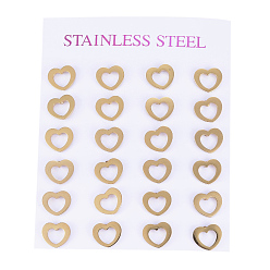 Golden 304 Stainless Steel Stud Earrings, Hypoallergenic Earrings, Heart, Golden, 7.5x9x1mm, Pin: 0.8mm