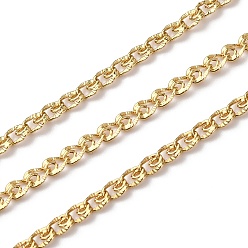 Настоящее золото 18K Латунные текстурированные овальные звенья цепи, без свинца и без кадмия, стойки покрытие, долговечный, пайки, с катушкой, реальный 18 k позолоченный, 4x3x1 мм