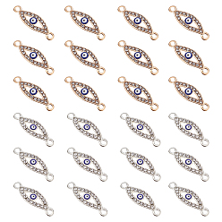 Mixed Color Alloy Links Connectors, with Crystal Rhinestone and Blue Enamel, Evil Eye, Mixed Color, 25.5x8x3.5mm, Hole: 1.8mm, 40pcs/box