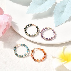 Золотой Плетеное кольцо на палец из бисера с натуральным драгоценным камнем, украшения из медной проволоки для женщин, золотые, 4 мм, внутренний диаметр: 19 мм, 4 шт / комплект