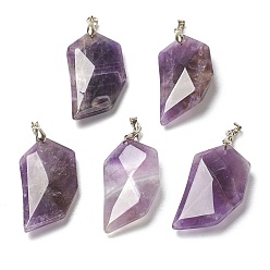 Аметист Подвески из натурального аметиста , Ограненные подвески с камнем в форме половины сердца и платиновой латунной застежкой на дужке, 39x21x8.5 мм, отверстие : 4x3.5 мм