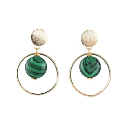 Malachit Synthetische Malachit-Ohrringe, mit Alu Blume Gänseblümchen Spacer Perlen, Messing Verbinderring, Ohrstecker Befunde und Ohrmuttern, 47 mm, Stift: 0.6 mm